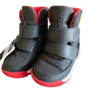 Sorel Whitney Toddler Slip-on Snow Boots, Jet Black/Poppy Red, Size 4, NEW